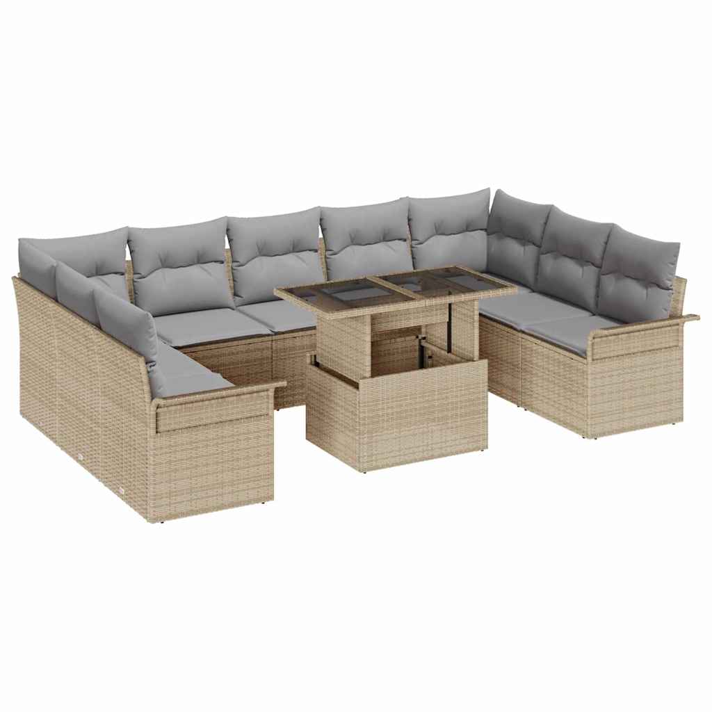 Gartensofa-set mit Kissen mit Kissen 10 pcs Beige Poly Rattan