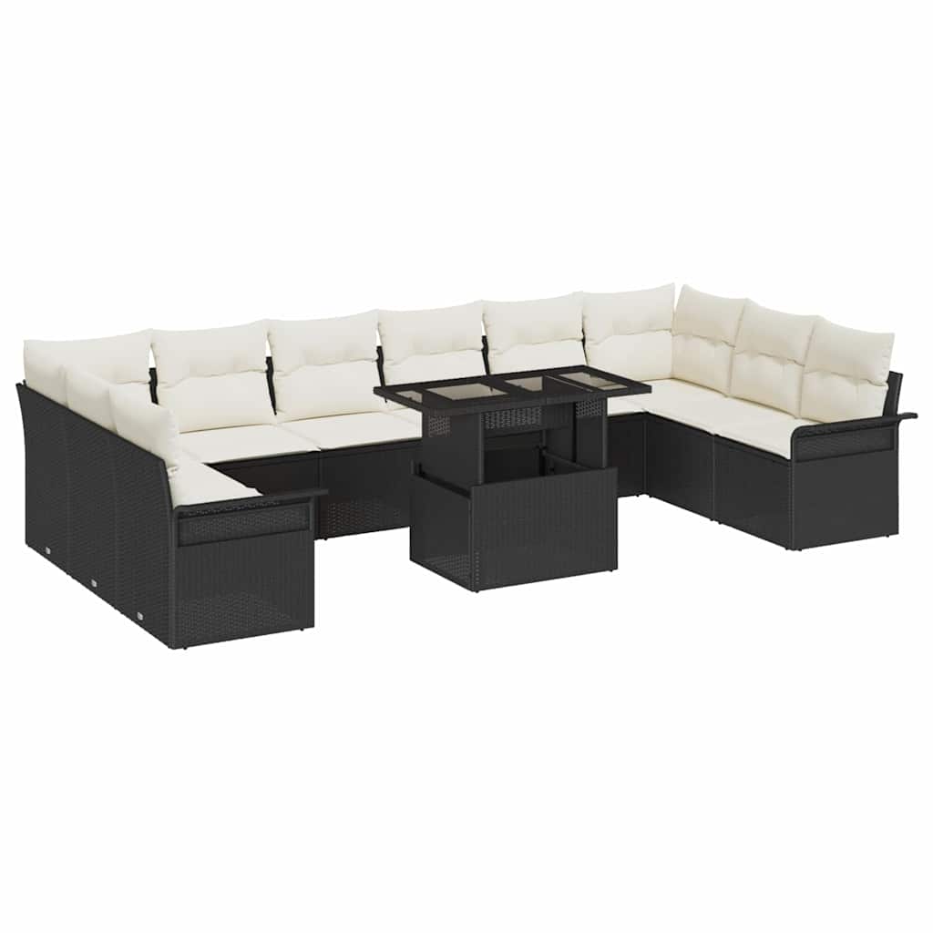Gartensofa-set mit Kissen mit Kissen 11 pcs Schwarz Poly Rattan