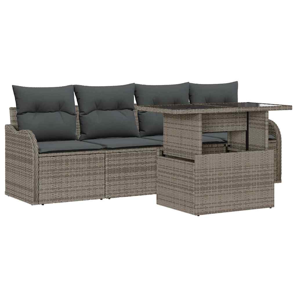 Garten-Sofa-Set mit Kissen mit Kissen 5 pcs Grau Poly Rattan