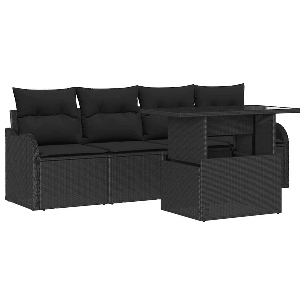 Gartensofa-set mit Kissen mit Kissen 5 pcs Schwarz Poly Rattan