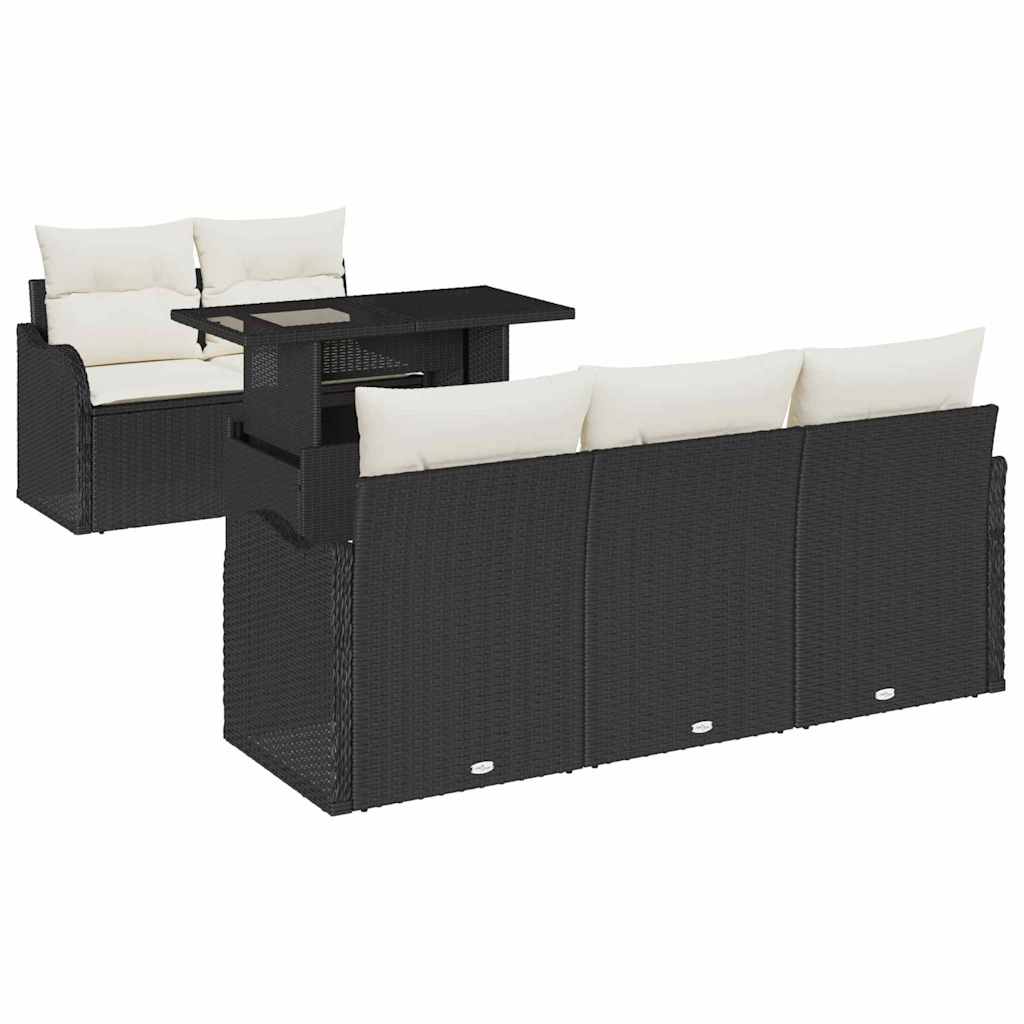 Gartensofa-set mit Kissen mit Kissen 6 pcs Schwarz Poly Rattan