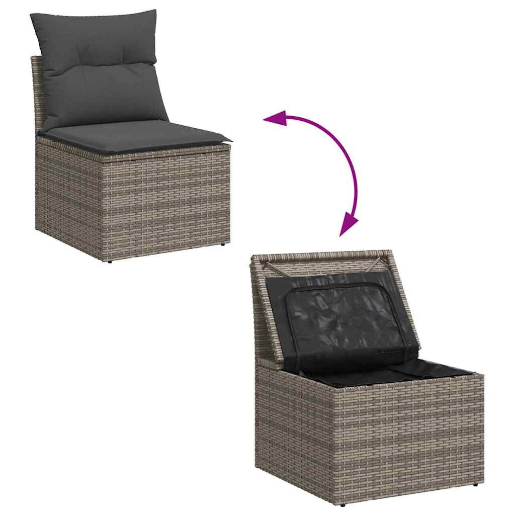 Gartensofa-set mit Kissen mit Speicher 7 pcs Grau Poly Rattan
