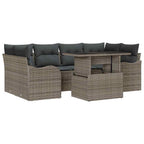 Gartensofa-set mit Kissen mit Speicher 7 pcs Grau Poly Rattan