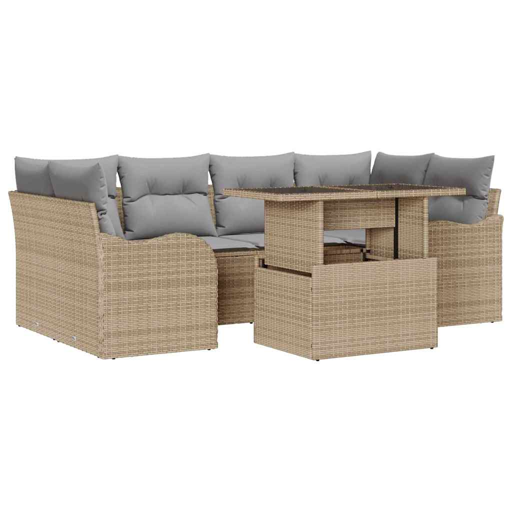 Gartensofa-set mit Kissen mit Speicher 7 pcs Beige Poly Rattan