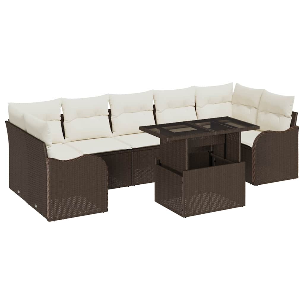 Gartensofa-set mit Kissen mit Speicher 8 pcs Braun Poly Rattan