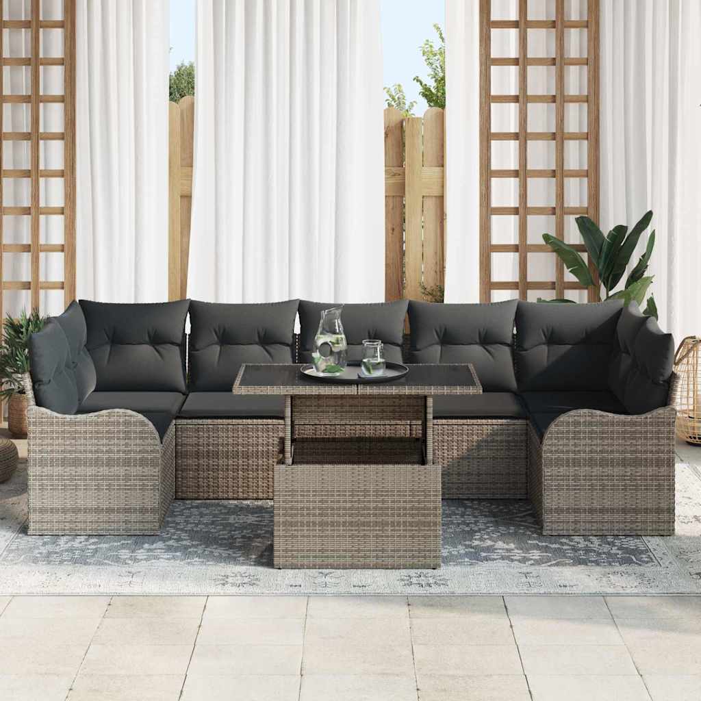 Gartensofa-set mit Kissen mit Speicher 8 pcs Grau Poly Rattan