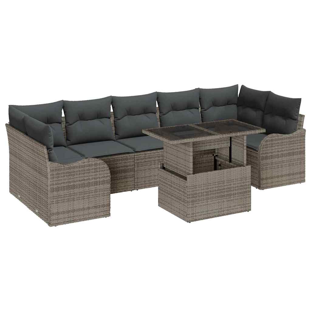 Gartensofa-set mit Kissen mit Speicher 8 pcs Grau Poly Rattan