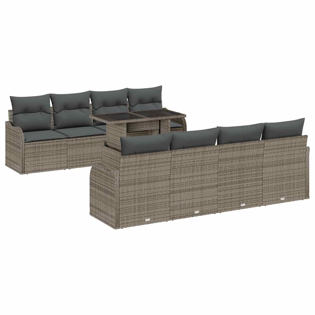 Gartensofa-set mit Kissen mit Speicher 9 pcs Grau Poly Rattan