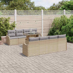 Gartensofa-set mit Kissen mit Speicher 9 pcs Beige Poly Rattan
