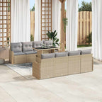 Gartensofa-set mit Kissen mit Speicher 9 pcs Beige Poly Rattan