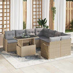 Gartensofa-set mit Kissen mit Kissen 9 pcs Beige Polyrattan
