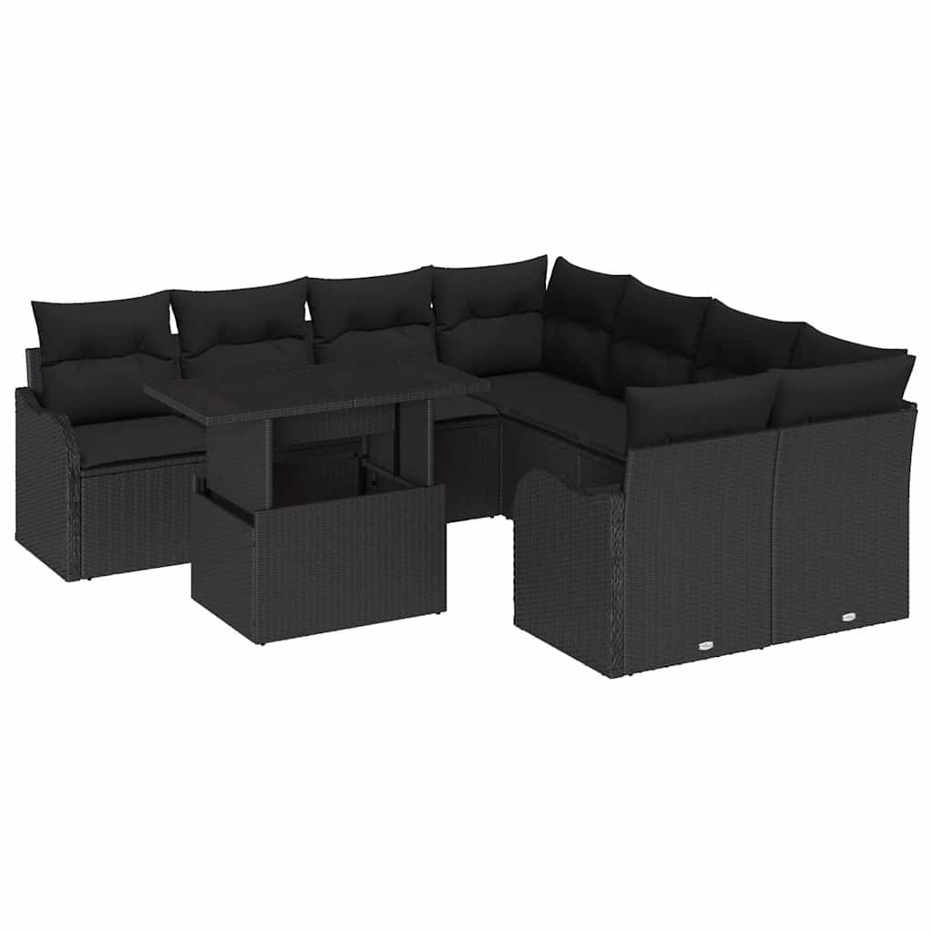 Gartensofa-set mit Kissen mit Kissen 9 pcs Schwarz Polyrattan