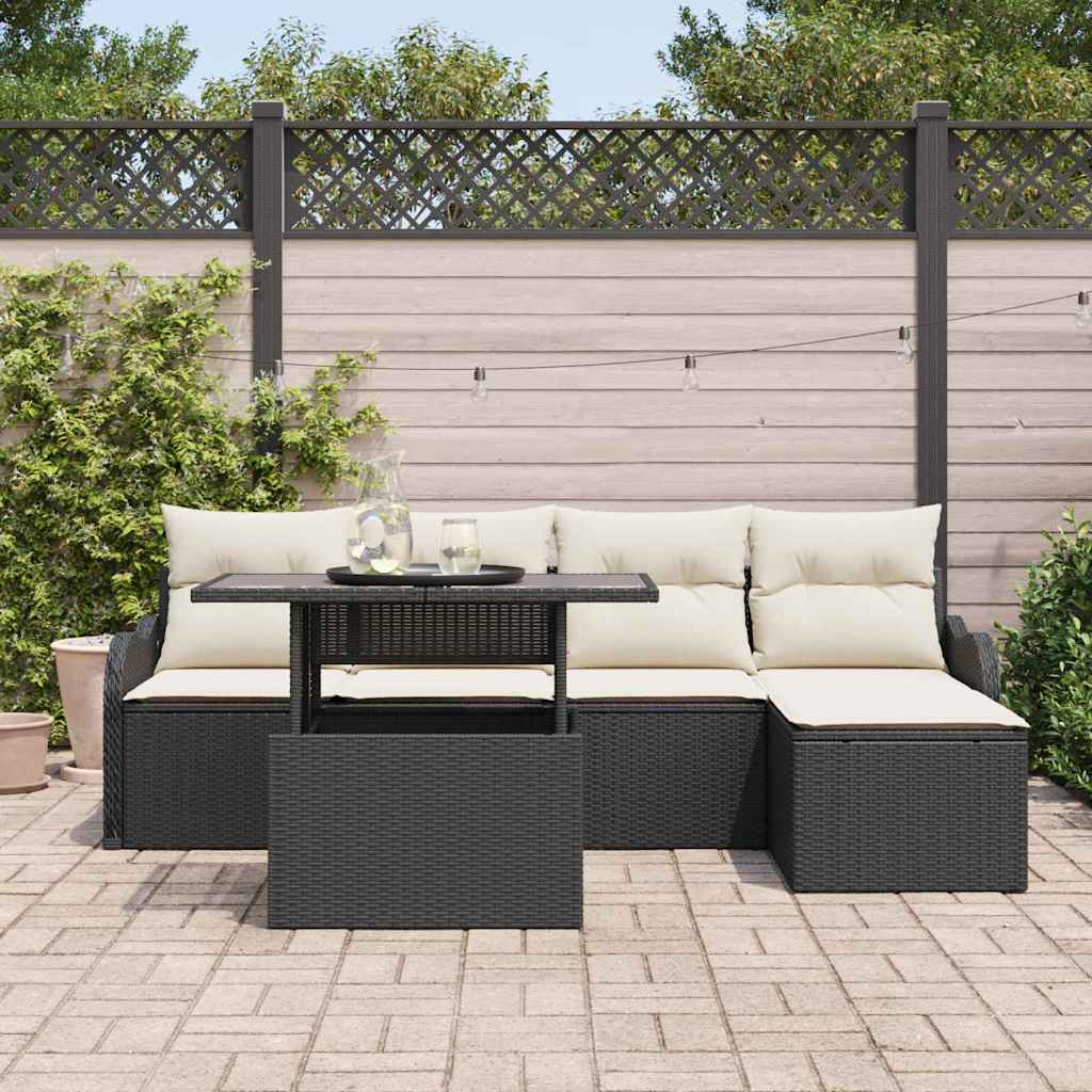 Gartensofa-set mit Kissen 6 pcs Schwarz Polyrattan