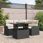 Gartensofa-set mit Kissen mit Kissen 5 pcs Schwarz Poly Rattan