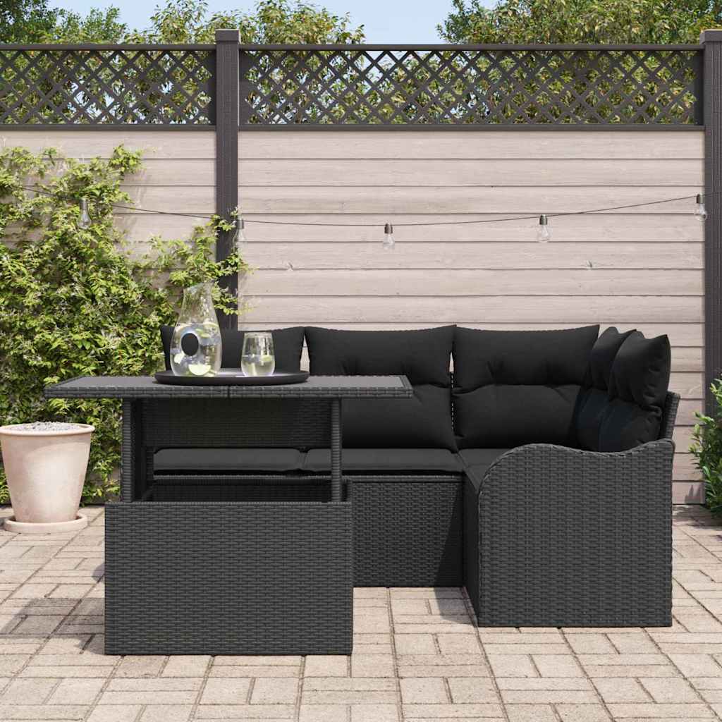 Gartensofa-set mit Kissen mit Kissen 5 pcs Schwarz Poly Rattan