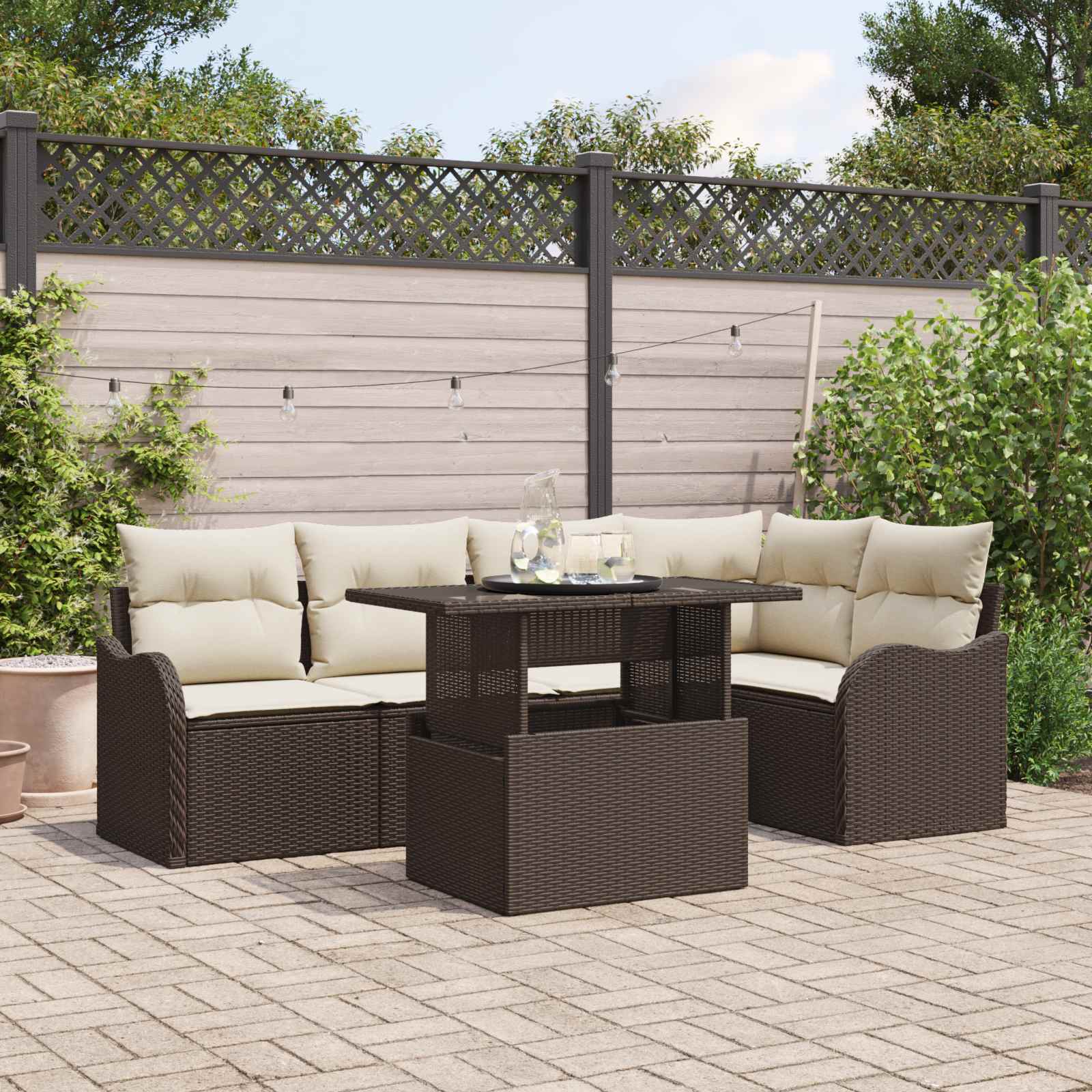 Gartensofa-set mit Kissen mit Kissen 6 pcs Braun Poly Rattan