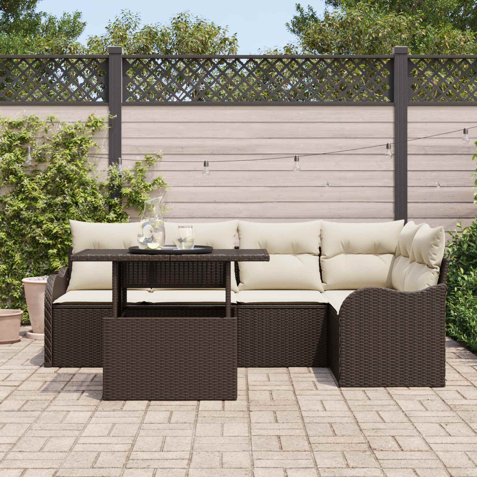Gartensofa-set mit Kissen mit Kissen 6 pcs Braun Poly Rattan