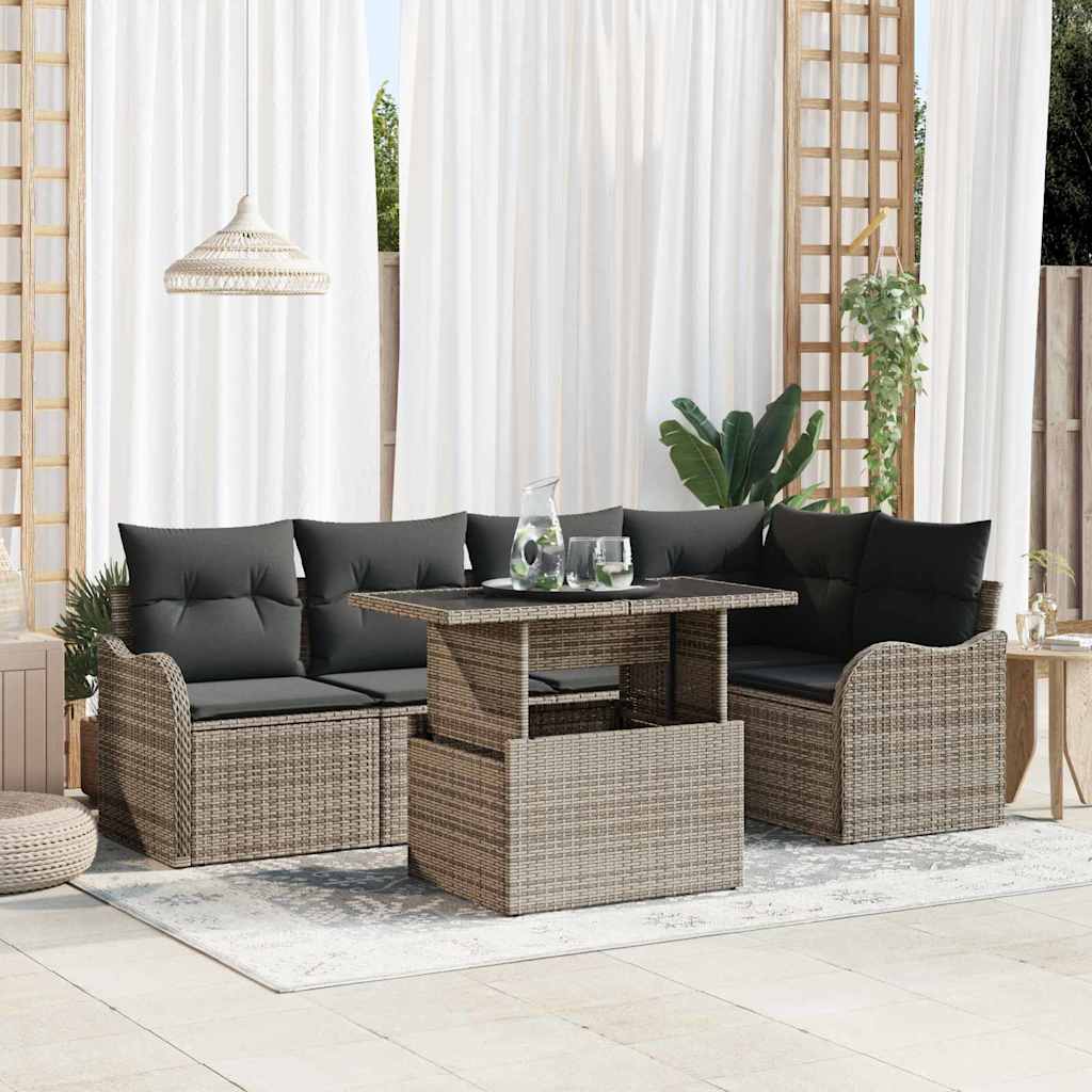 Gartensofa-set mit Kissen mit Kissen 6 pcs Grau Poly Rattan