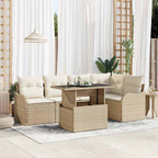 Gartensofa-set mit Kissen mit Kissen 6 pcs Beige Poly Rattan