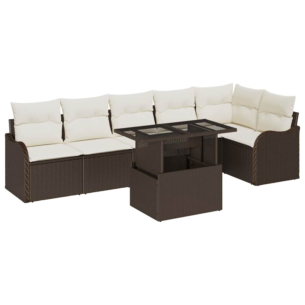 Gartensofa-set mit Kissen mit Kissen 7 pcs Braun Poly Rattan
