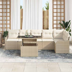 Gartensofa-set mit Kissen mit Kissen 7 pcs Beige Poly Rattan