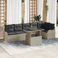 Gartensofa-set mit Kissen mit Kissen 7 pcs Hellgrau Poly Rattan