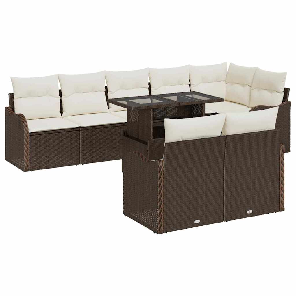 Garten-Sofa-Set mit Kissen mit Kissen 9 pcs Braun Poly Rattan