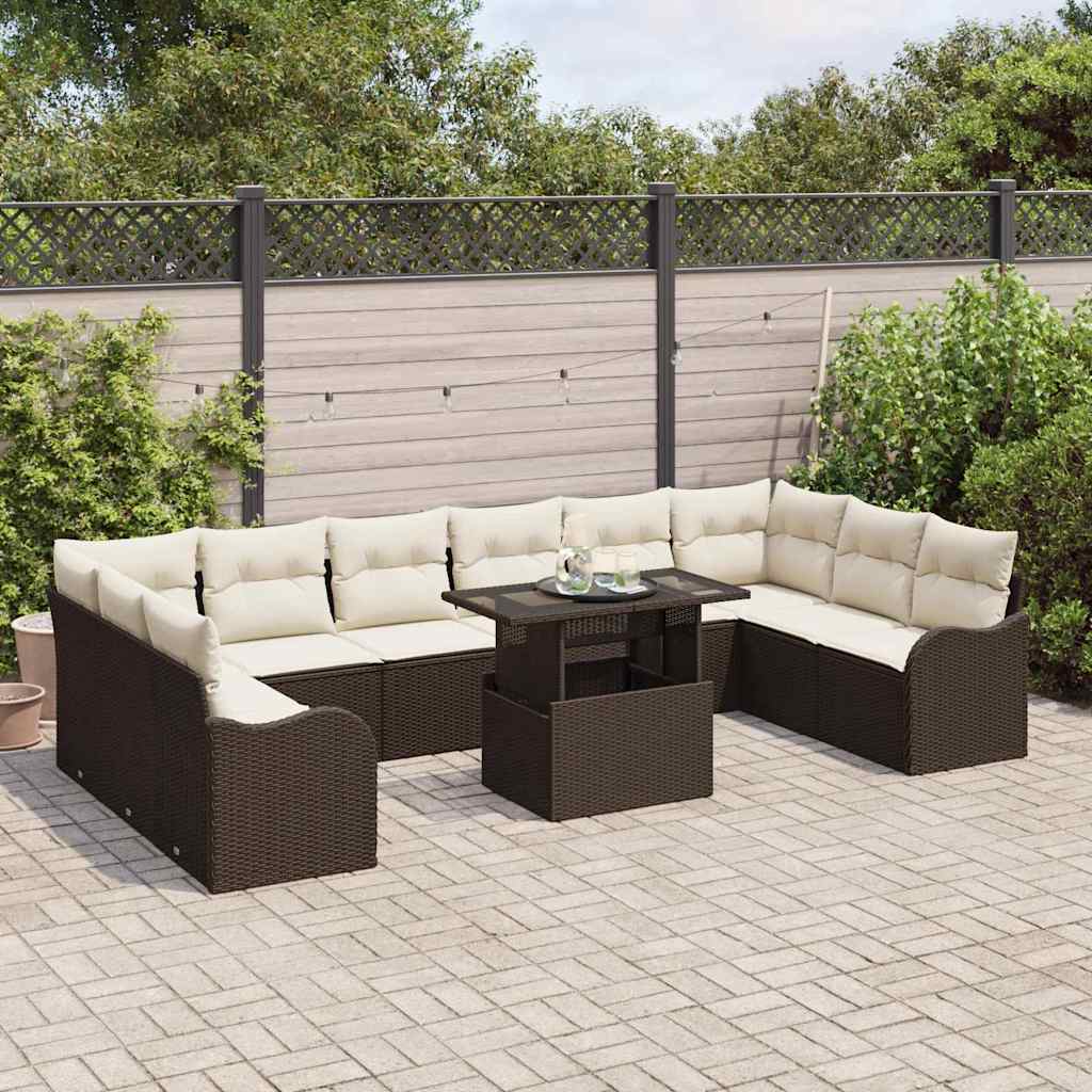 Gartensofa-set mit Kissen mit Kissen 11 pcs Braun Poly Rattan