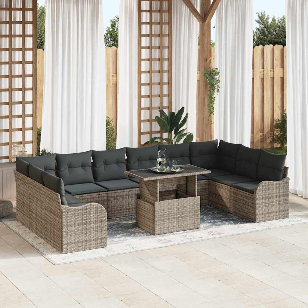 Gartensofa-set mit Kissen mit Kissen 11 pcs Grau Poly Rattan