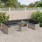 Gartensofa-set mit Kissen 11 pcs Hellgrau Poly Rattan