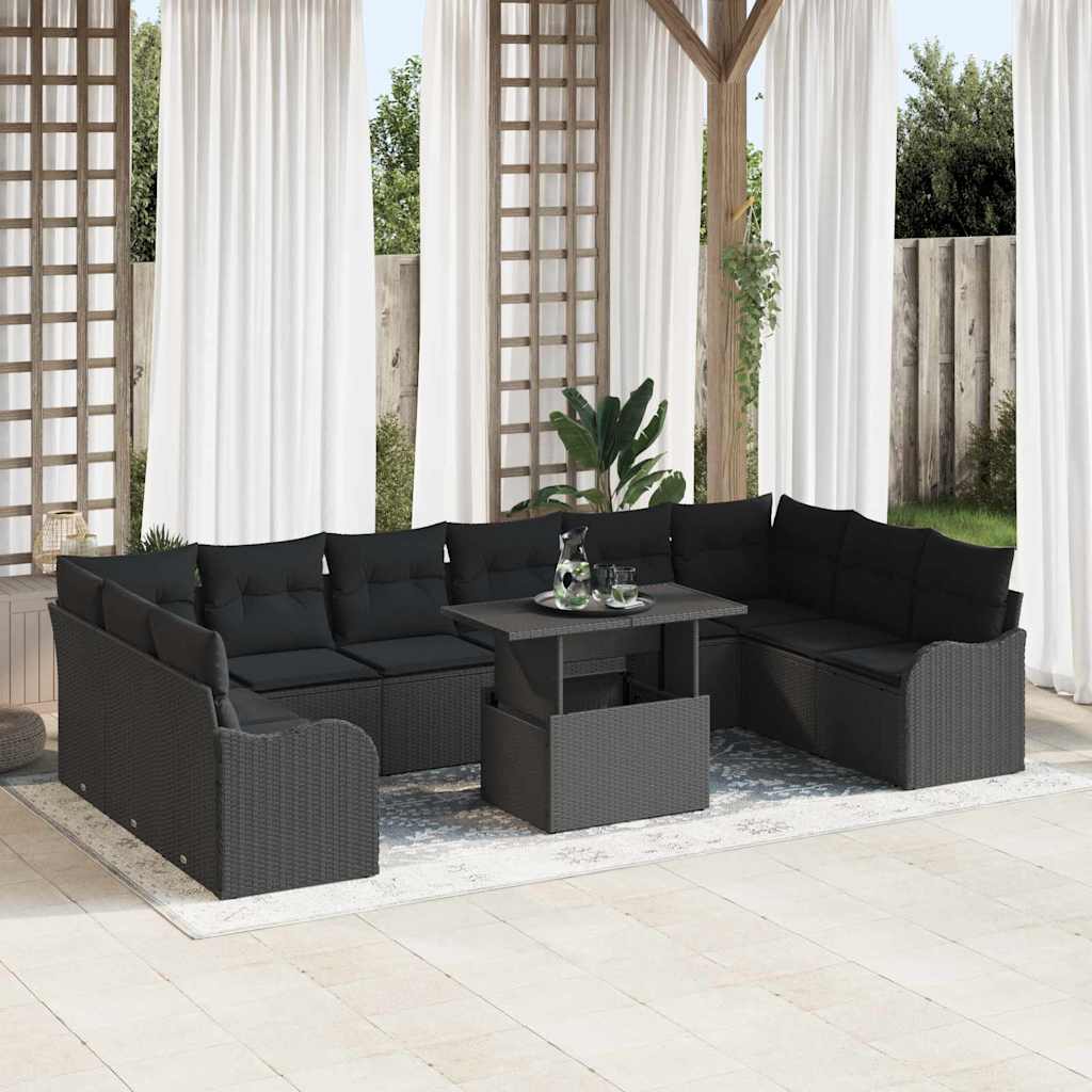 Gartensofa-set mit Kissen mit Kissen 11 pcs Schwarz Poly Rattan