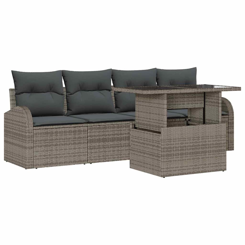 Garten-Sofa-Set mit Kissen mit Kissen 5 pcs Grau Poly Rattan