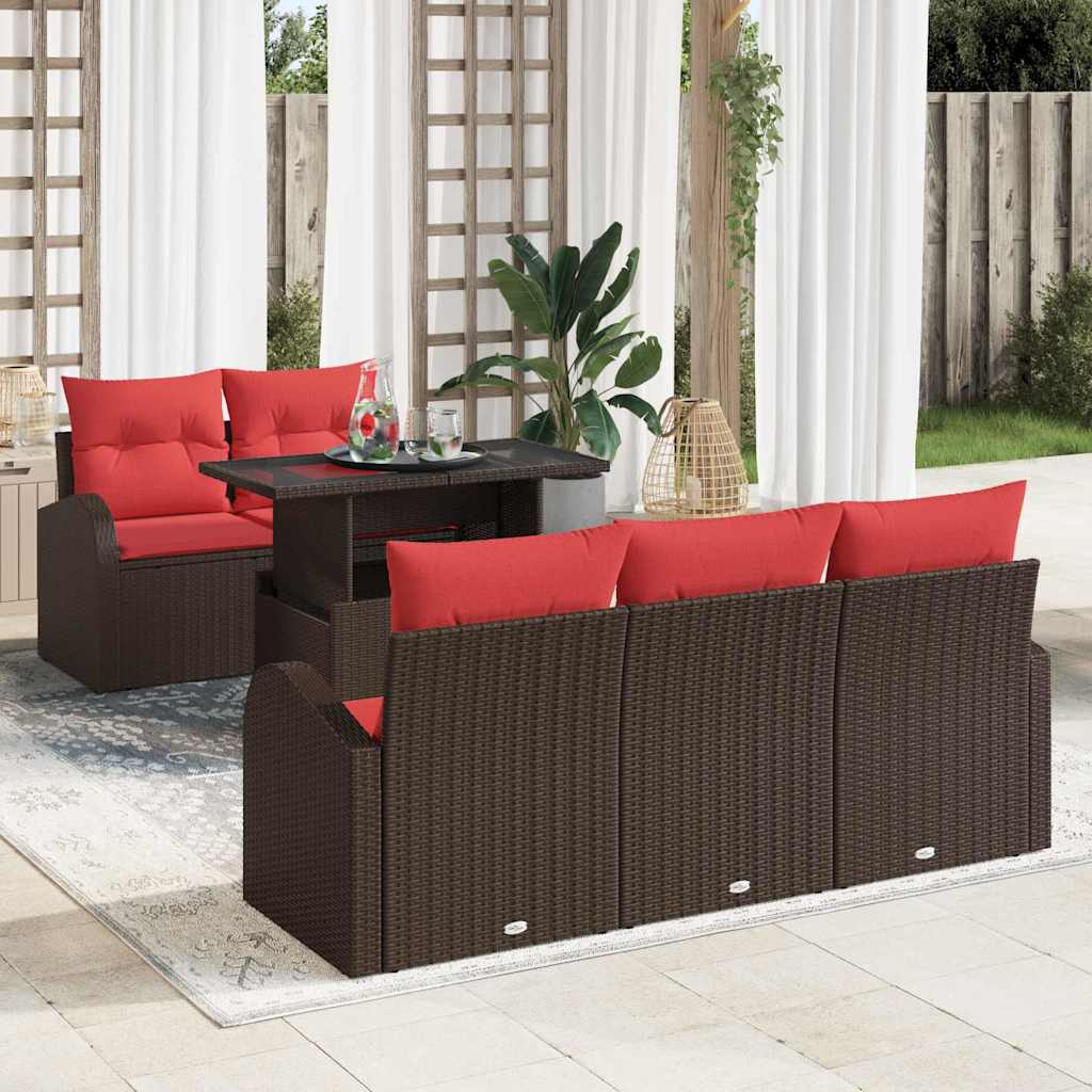 Gartensofa-set mit Kissen mit Speicher 6 pcs Braun Poly Rattan