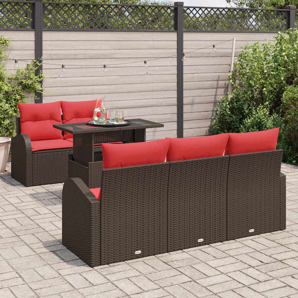 Gartensofa-set mit Kissen mit Speicher 6 pcs Braun Poly Rattan
