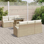 Gartensofa-set mit Kissen mit Speicher 7 pcs Beige Poly Rattan