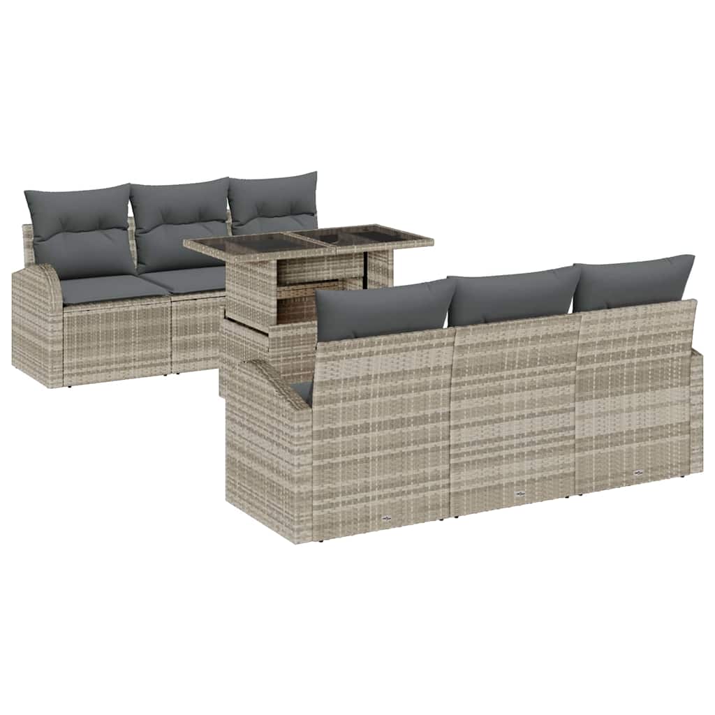 Gartensofa-set mit Kissen mit Kissen 7 pcs Hellgrau Poly Rattan