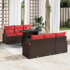 Gartensofa-set mit Kissen mit Speicher 7 pcs Braun Poly Rattan