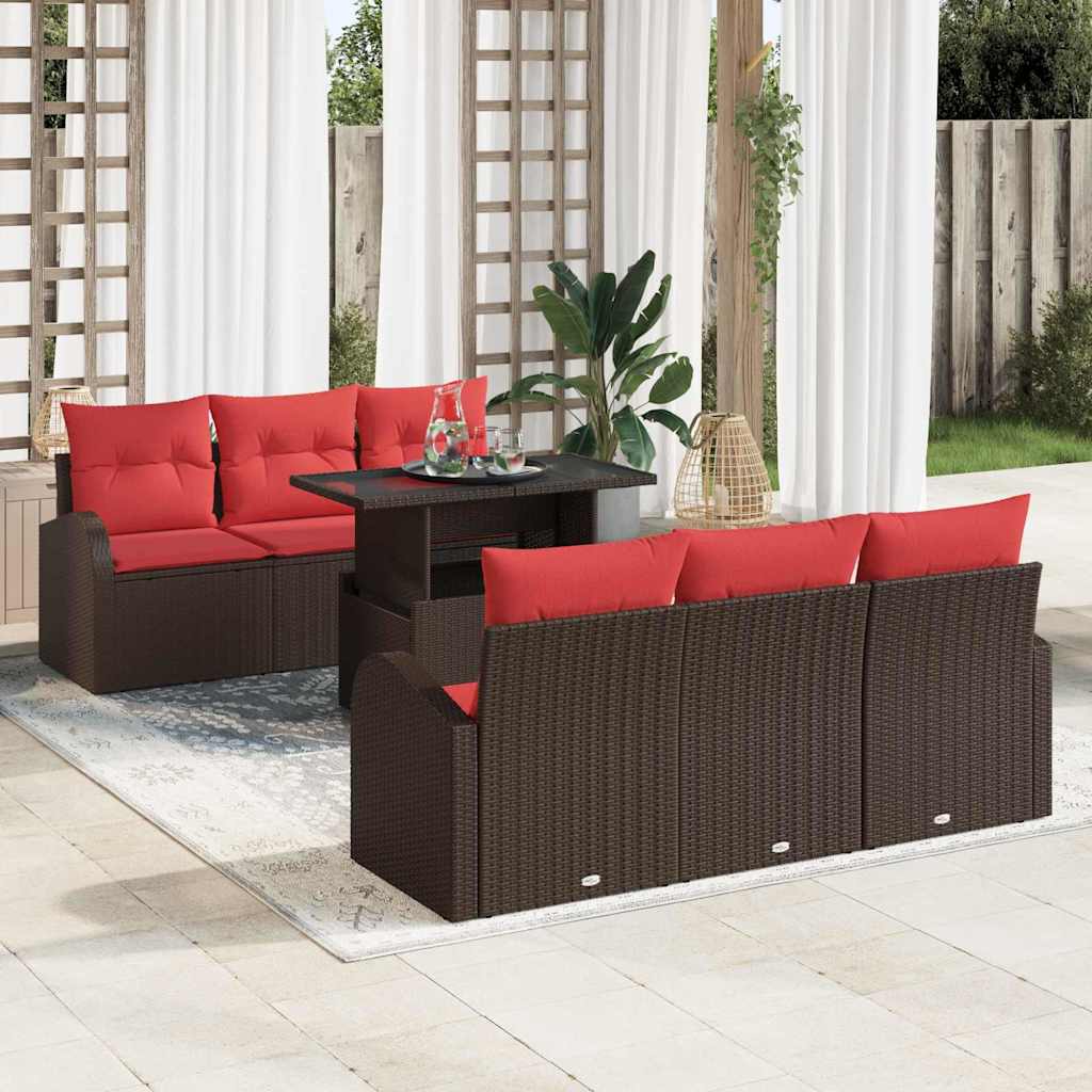 Gartensofa-set mit Kissen mit Speicher 7 pcs Braun Poly Rattan