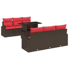 Gartensofa-set mit Kissen mit Speicher 7 pcs Braun Poly Rattan
