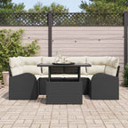 Garten-Sofa-Set mit Kissen mit Kissen 7 pcs Schwarz Poly Rattan