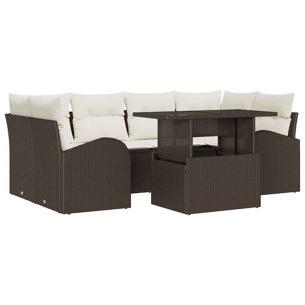 Garten-Sofa-Set mit Kissen mit Speicher 7 pcs Braun Poly Rattan