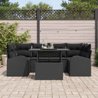 Garten-Sofa-Set mit Kissen mit Kissen 7 pcs Schwarz Poly Rattan