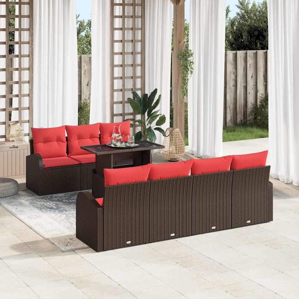 Gartensofa-set mit Kissen mit Speicher 8 pcs Braun Poly Rattan