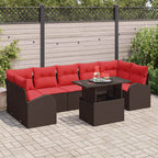 Gartensofa-set mit Kissen mit Speicher 8 pcs Braun Poly Rattan