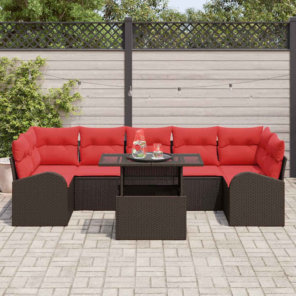 Gartensofa-set mit Kissen mit Speicher 8 pcs Braun Poly Rattan