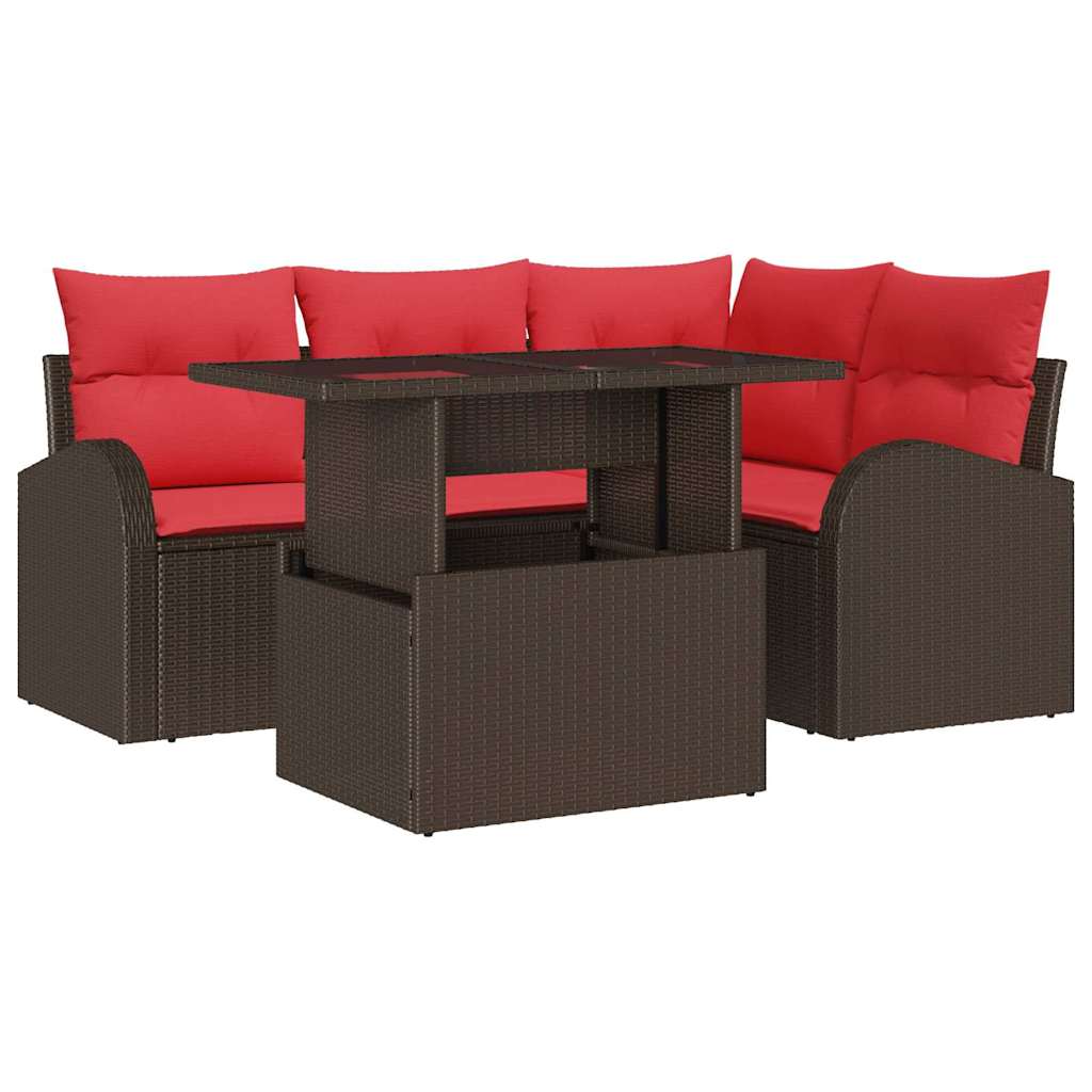 Gartensofa-set mit Kissen mit Speicher 5 pcs Braun Poly Rattan