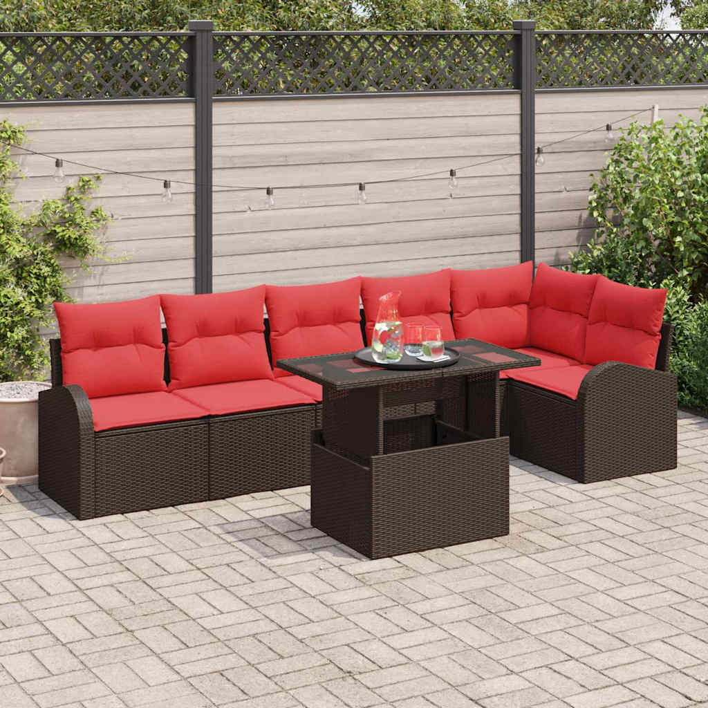 Gartensofa-set mit Kissen mit Speicher 7 pcs Braun Poly Rattan