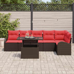 Gartensofa-set mit Kissen mit Speicher 7 pcs Braun Poly Rattan