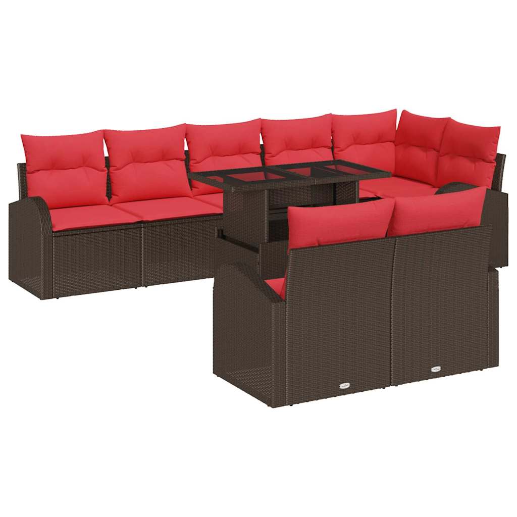 Garten-Sofa-Set mit Speicher 9 pcs Braun Poly Rattan