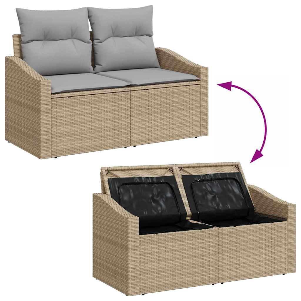 Garten-Sofa-Set mit Speicher 7 pcs Beige Poly Rattan